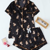 Resim Küçük Ayı Baskılı Kadın Kısa Kollu Şortlu Pijama Takımı 