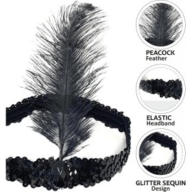 Resim Kuzgun Ticaret Siyah Renk Çarliston Başlık 90 Lı Yıllar 80 Li Yıllar Tüylü Saç Bandı - Lisinya 