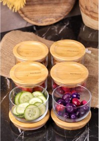 Resim Bambum Duo 300ml 6'lı Bambu Kapaklı Cam Kahvaltılık Seti 