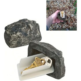 Resim Mufunye Dış Mekan Taş Desenli Anahtar Saklama Kutusu - Bahçe Ve Ev Çevresi İçin Gizli Ve Güvenli Anahtar Depolama Aleti 