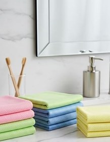 Resim VİPEX Baklava Desen Cam Bezi, 4 Adet 40x40 Cm, Kusursuz Temizlik Bezi, Çok Renkli Mikrofiber Havlu, Banyo ve Mutfak İçin 