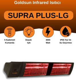 Resim GOLDSUN Supra Plus 3000 Watt GSS30PLG Düşük Işık Kumandalı Suya Dayanıklı Elektrikli İnfrared Isıtıcı-Siyah 