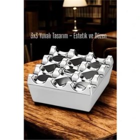 Resim Tp Bfs Metal Döküm Küllük – 3x3 Yuvalı, Krom , Modern ve Ağırlıklı Tasarım 7 