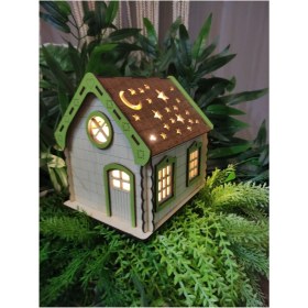 Resim Ahşap Ay-Yıldızlı Ev Gecelamba 