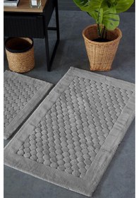 Resim Hcw Poil Açık Gri %100 Pamuk Viskon 2 Parça Banyo Paspas Seti 40 60+60 100 Cm Gri 