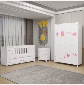 Resim Melina Bebek Odası Yıldız 4 Kapaklı Ve Şifonyer - Prenses Beyaz 