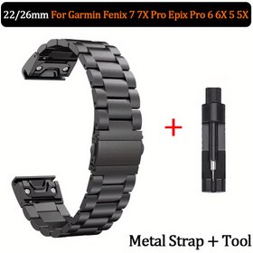 Resim For Garmin Fenix 8 E 7 7X Pro 9 6X Plus için Paslanmaz Çelik Saat Kayışı, QuickFit 22/26mm, Metal Kayış + Araç, Enduro 3 Tactix 8 için, Firebee tarafından 