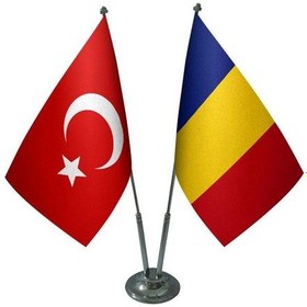 Resim Masa Üstü Romanya Bayrağı Türk Bayrağı İkili Krom Direk Masa Bayr 