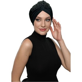 Resim Elysianfidan Kopma Astarlı Işlemeli Siyah Dantel Motifli Hazır Türban Tesettür Abiye Bone Siyah Dantel 