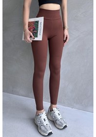 Resim Kadın Kahverengi Yüksek Bel Toparlayıcı Ve Sıkılaştırıcı Tayt Yüksek Kalite Spor Ve Günlük Kullanım Kahverengi 