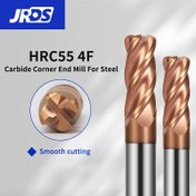 Resim JRDS HRC55 4F Karbür Köşe Freze, Çelik için Tungsten Çelik CNC R Freze, 4 Kesici Uçlu Merkezsiz Pürüzsüz Kaplamasız İşleme Aleti, R0.5 R1 