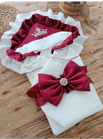 Resim Yenidoğan Mehtap Lüks Kelebek Taç Nakışlı Bebek Battaniyesi Kundak Bordo Çok Renkli 