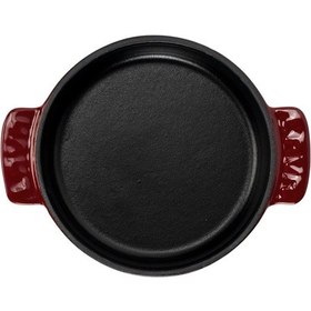 Resim Lava Döküm Yuvarlak Güveç Kabı Döküm Demir Yekpare Çift Kulplu Çap Ø 14cm.-bordo Bordo 