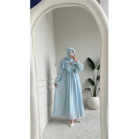 Resim Esra Butik Bebe Mavisi Fırfır Detaylı Kuşaklı Astarlı Tensel Tesettür Elbise 
