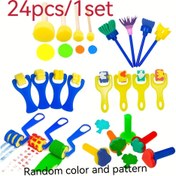 Resim 24 parça/1 set, çeşitli boyama sünger mühürleri, fırçalar, silindirler, sünger çubuklar, sürtünmeler, grafiti boya araçları, sanat malzemeleri, sünger mühür boyama DIY yaratıcı grafiti boyama araçları, dairesel sünger fırça boyama, akrilik sünger boyama, sanat ve el sanatları boyama araçları, dairesel ahşap saplı sünger fırça sünger fırça, mantar başlı sünger fırça 