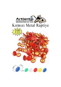 Resim Kırmızı Raptiye 100 Adet 1 Paket Renkli Pvc Kaplı Başlıklı Raptiye Plastik Yuvarlak Düğmeli Raptiye Pano Okul Ofis Büro 
