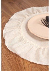 Resim Keten 4'lü Fırfırlı Yuvarlak Amerikan Servisi 40 Cm - Ztasy4 Ekru 