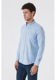Resim İmza Koyu Mavi Kısalabilir Kollu Desenli Jakarlıcepsiz %100 Pamuk Casual Slim Fit Gömlek 1004230182-koyu Mavi Koyu Mavi 