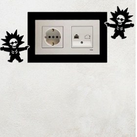Resim Elektrik Çarpan Çocuk Tasarım 2li Priz Çerçevesi İç Ölçü 15,5x8,4 Cm - 2li Dekoratif Piriz Süsü Siyah 
