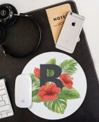 Resim WuW Kırmızı Tropikal Çiçekli B Harfli Yuvarlak Kaymaz Taban Mouse Pad 