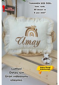 Resim Gros Shop Müslin Yeni Doğan 4katlı Organik %100pamuk Kişiye Özgü Nakışlı Hastane Çıkış Seti Gökkuşağı Model1 Ekru-3 