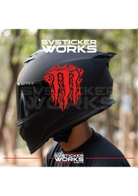 Resim Monster Kask Sticker Tüm Kasklar Uyumlu Tek Yön 1 Adet Kırmızı 