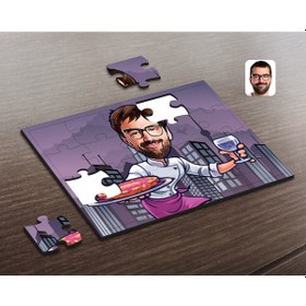 Resim Kişiye Özel Erkek Garson Karikatürlü Ahşap Puzzle-1 