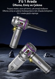 Resim EZERE TurboVac 18000pa Güçlü Dijital Göstergeli Vakumlu Kablosuz Üflemeli Mini Araç Süpürgesi 