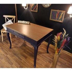 Resim Wooding-Mobilya Wooding 100 Cm Çekmeceli Masif Lacivert Naturel Çalışma Masası 