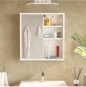 Resim Aqua Aynalı Lavabo Üstü Banyo Dolabı Raflı Kapaklı 60cm Beyaz 