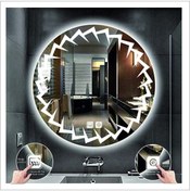 Resim GLOBAL LED MIRROR 90 Cm Beyaz Ledli Tasarım Kumlamalı Dokunmatik Tuşlu Buğu Önleyicili Banyo Aynası Makyaj Aynası 