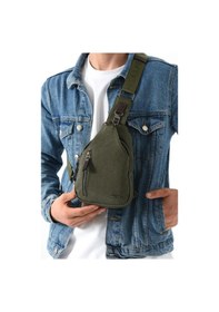 Resim Erkek Bady Bag Göğüs Çantası Kanvas Kumaş Sırt Çantası 27 17 Cm Günlük Omuz Çantası Yeşil 