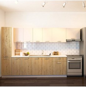 Resim Tunay Hazır Mutfak Dolabı Kiler Dahil 320 Cm Safir Meşe Ve Beyaz - Tezgah Dahil Değil Atlantik Çam - Beyaz 