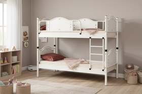 Resim Argimo Avangard Genç Çocuk Odası Ahşap Başlıklı Metal Ranza ve Karyola - 90x190 / Beyaz 