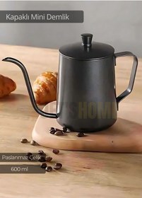Resim Kapaklı Demlik Paslanmaz Kahve Demliği İndüksiyon Uyumlu Çelik Demlik 600 Ml Siyah 