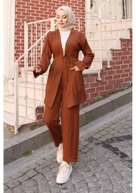 Resim Misskayle Cep Detaylı Kimono Takım Kahverengi Kahverengi 
