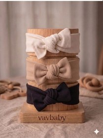 Resim Kız Bebek 3 Lü Ribana Fiyonklu Bandana Seti - Siyah-beyaz-krem Beyaz - Siyah 