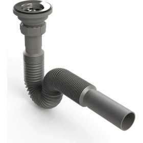 Resim ŞENEL Yapı Market Metal Ağızlı Körüklü Lavabo Mutfak Sifonu Lavabo Gider Borusu Gri 