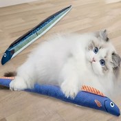 Resim Kediler için mükemmel olan sesli etkileşimli peluş balık kedi oyuncağı - Polyester hayvan desenli kumaş 