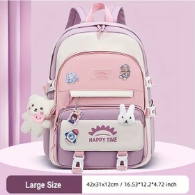 Resim Dream011 Pembe Yeni Öğrenci Okul Çantası Moda Kontrast Renk Kolej Stili Sırt Çantası Hafif Polyester Astar Ayarlanabilir Askı Pembe 