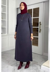 Resim Rabia Şamlı Öykü Çelik Örme Triko Elbise Antrasit Normal 