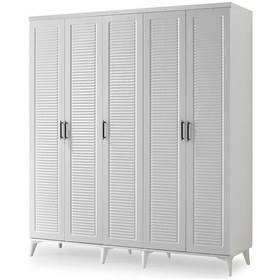 Resim GuneyStore Paris 5 Kapaklı Komple MDF Beyaz Gardırop 