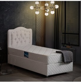 Resim Setaymobilya Baza, Şah Beyaz Tek Kişilik Baza + Başlık + Deluxe Yatak 