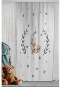 Resim Sevimli Uyuyan Ayıcık Ve Yıldızlar Çift Kanatlı Çocuk Odası Fon Perde 