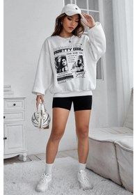 Resim Madmext Beyaz Baskılı Oversize Kadın Sweatshirt Mg1923 Beyaz 