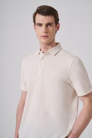 Resim Morven Erkek Bej Trend Örme Keten Dinamik Fit Polo Yaka T-shirt 