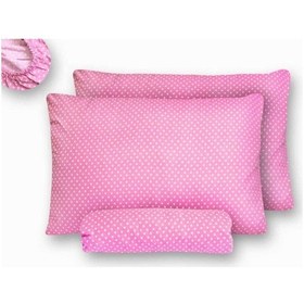 Resim Çift Kişilik Pembe Puantiyeli Lastiksiz Çarşaf Ve Yastık Kılıfı 