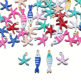 Resim 20 adet Paslanmaz Çelik Yıldız Balığı ve Balık Şansları - DIY Takı Yapımı için Renkli Emaye Kolyeler, Boyunluklar ve Küpeler için İdeal, DIY Takı Yapımı | Canlı Şanslar | Dayanıklı Şanslar 