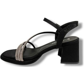 Resim Erbay 488-25 Saten Kare Topuk Taşlı Kadın Sandalet Siyah 