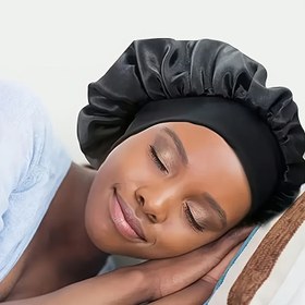 Resim Kadınlar için Saten Uyku Bonesi - Hipoalerjenik %100 Polyester Geniş Yumuşak Bantlı Saç Bonnet, Uzun & Rahat Saçlar İçin, Şık Tek Renk Tasarım, Yatakta Kullanım ve Rahatlama, Nefes Alabilen Kumaş, Rahat Pijama Takımı, Hassas Saç Derisi 
